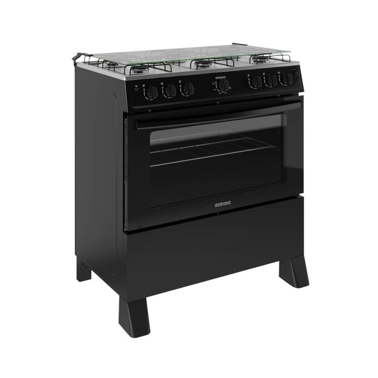Fogão Itatiaia Star New Piso 6 Bocas Preto Mesa de Inox Bivolt